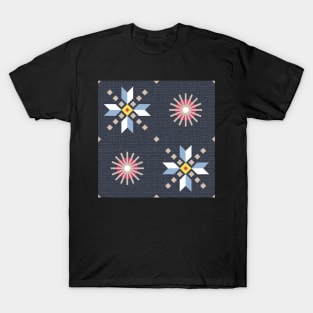 Geometric retro stars on dark blue, seamless pattern T-Shirt